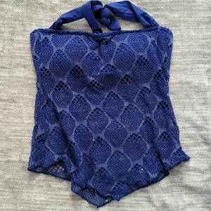 Blue Crochet Lace Tankini Top